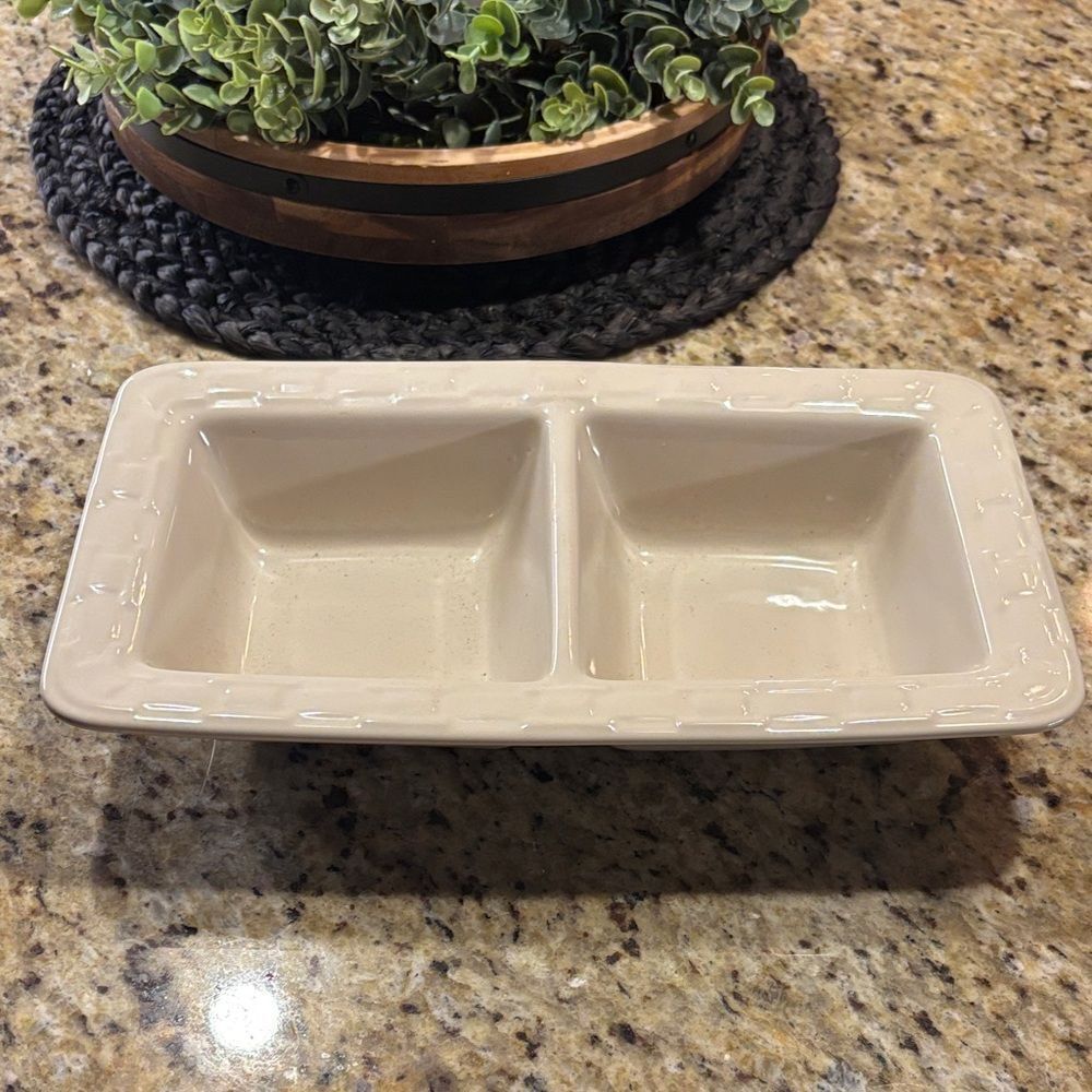 Longaberger Cream Ceramic Divided Dish